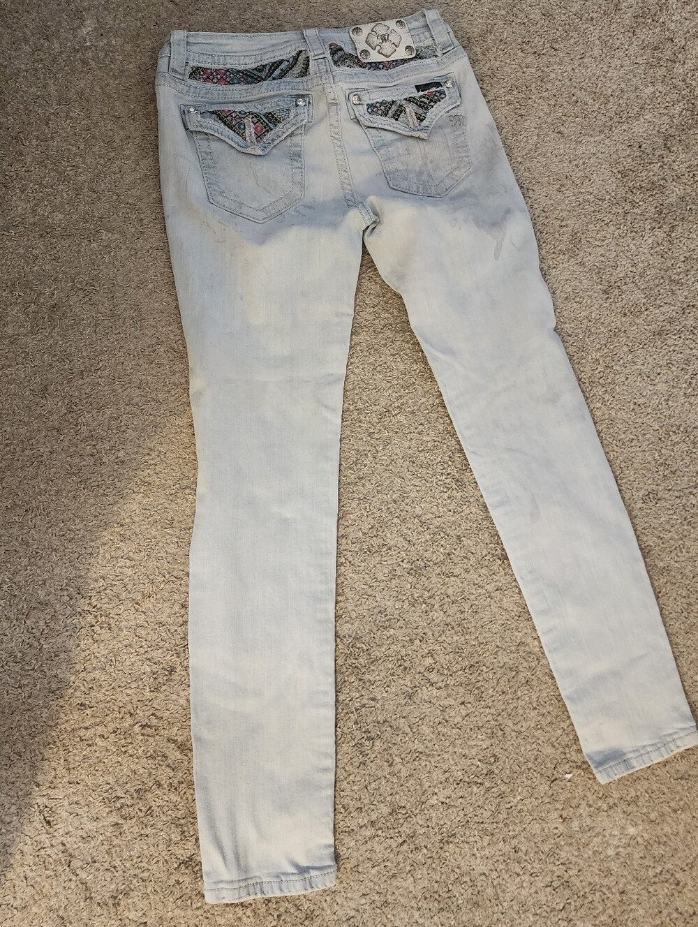 Miss Me Light Blue Skinny Jeans with Patterned Back Pockets